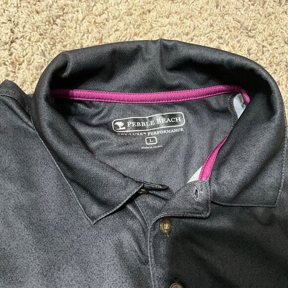 Pebble Beach Mens Performance Polo Shirt Black With Purple Stripes Size Large - Picture 8 of 13